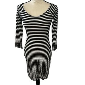 H & M fitted black and white striped stripes dress mini small new with tag